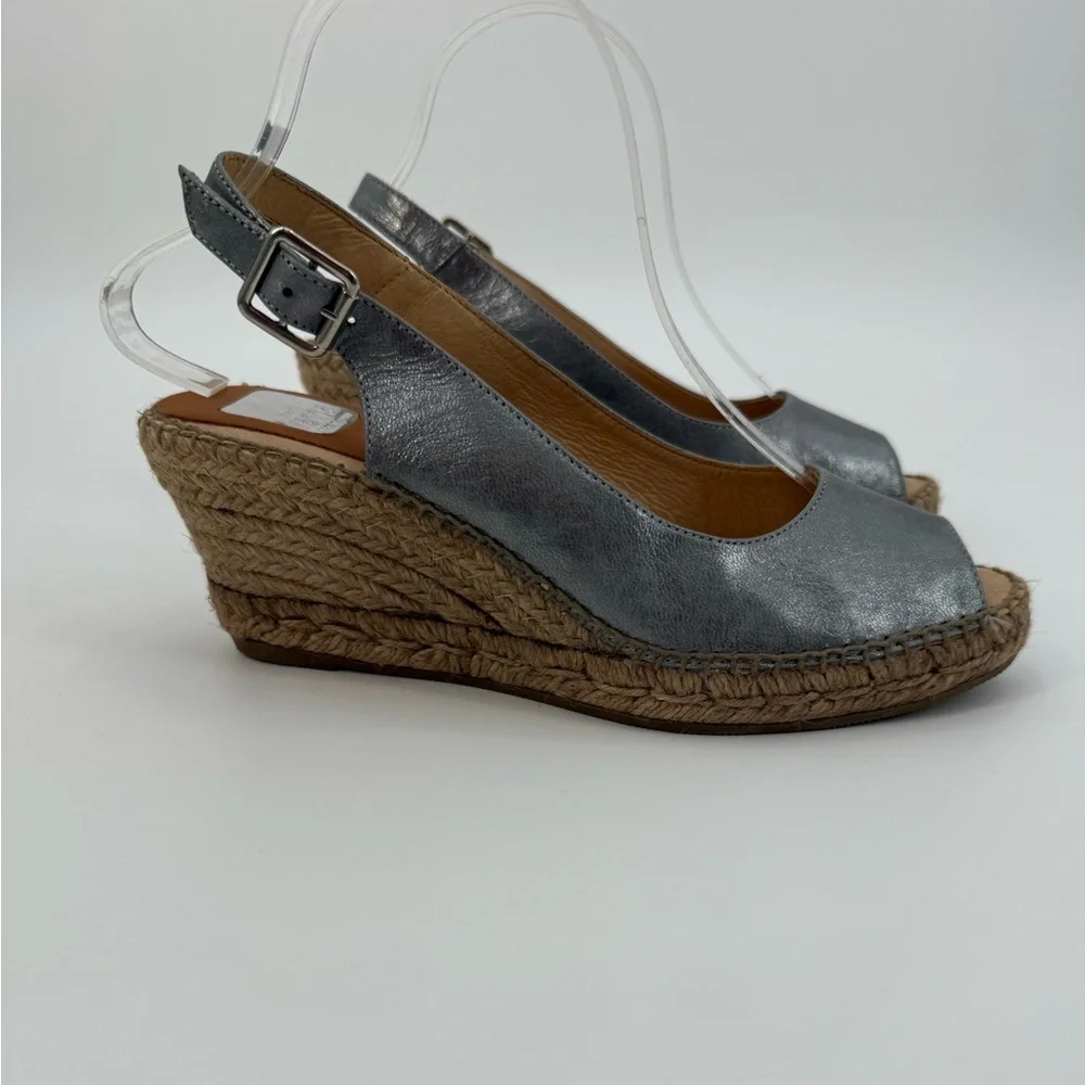 Kanna Metallic Silver Espadrille Wedge Slingback Peep Toe Sandal Summer Chic - Picture 12 of 16